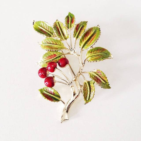 Enamel cherry brooch  SOLD